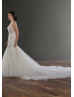 Beaded Ivory Lace Tulle Deep V Back Wedding Dress